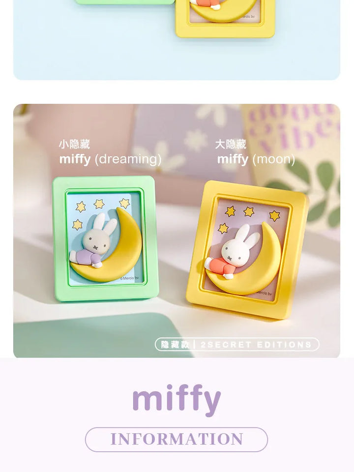 Miffy Photo Frame Phone Stand Blind Box Studying Reading Dreaming Rabbit Model Magnetic Refrigerator Sticker Decoration Gift