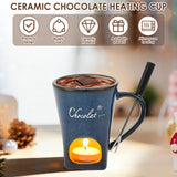 150ML Chocolate Fondue Cup European Candle Cup Ceramic Mug Heating Food Cheese Butter Coffee Mug With Fork Home Party Supplies