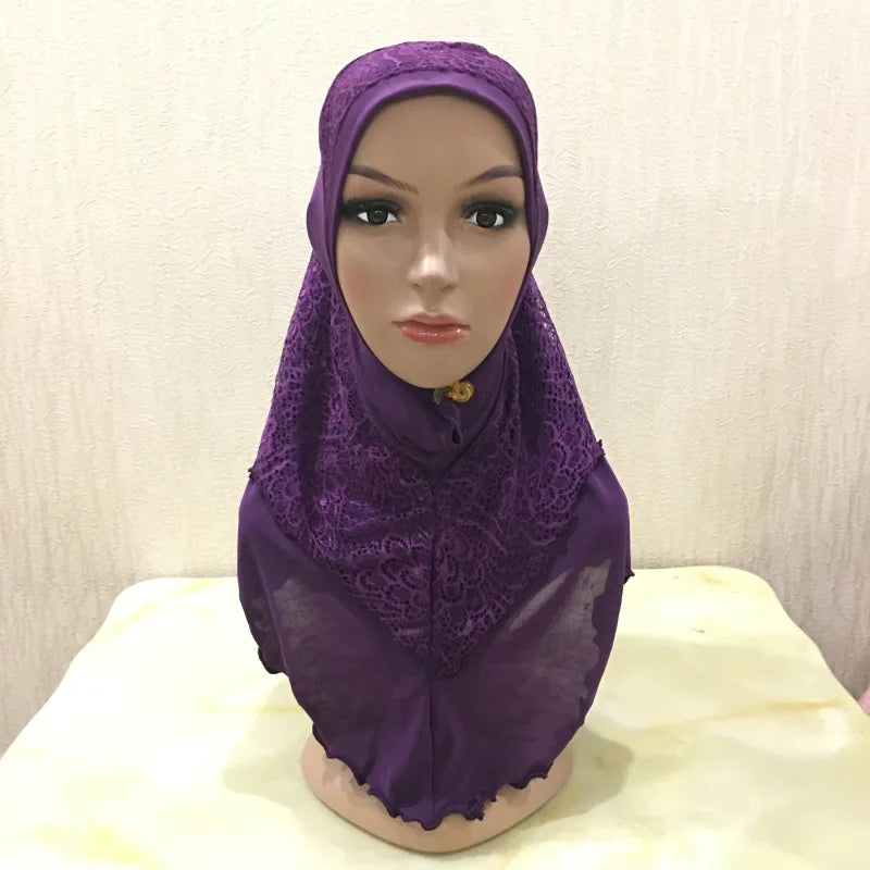 New Arrivals 70*60CM Women Crystal Hemp Turban Hats Lace Splicing Muslim Head Wrap Fashion Scarves Hijab For Lady