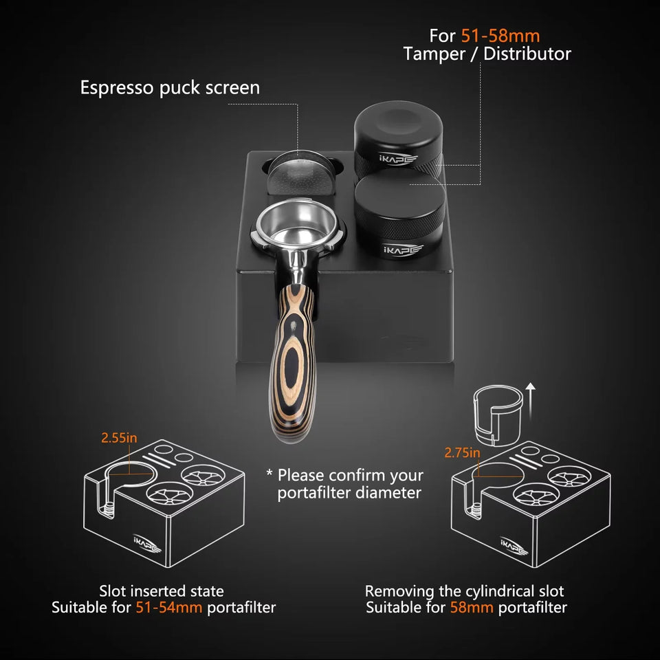 IKAPE 7 in 1 Espresso Knock Box 51/54/58MM Coffee Accessories Storage Organizer Universal Fit Espresso Bar Tools Box Black/White