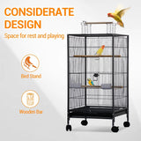 101cm Large Bird Cage Play Open Top Budgie Cage with Rolling Stand Slide-Out Tray Water Bottle Feeder, Indoor Outdoor Cage