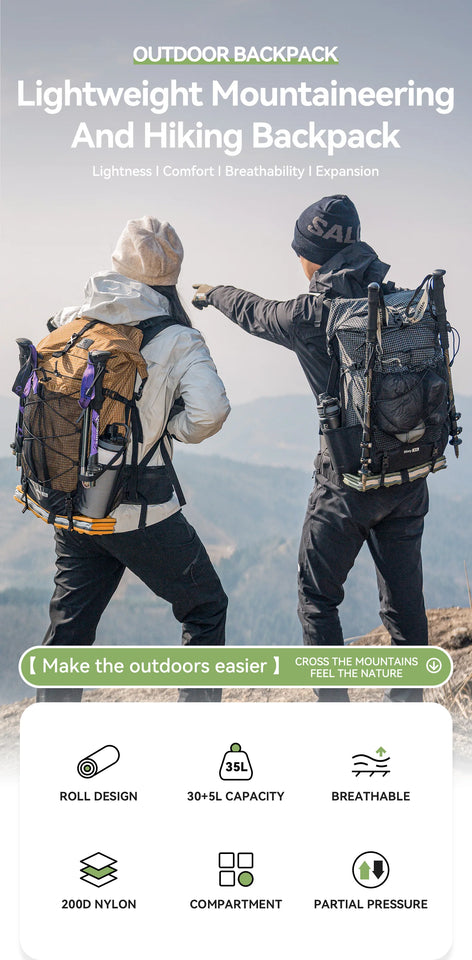 Qunature Backpack Lightweight Mountaineering Hiking Backpack Outdoor Sport 30+5L Breathable Wear-resistant Waterproof Bag