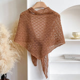 Korean Hollow Out Knitted Shawl Summer Air Conditioning Fake Collar Neck Guard Knit Thin Knotted Cape Shoulder Scarf For Women