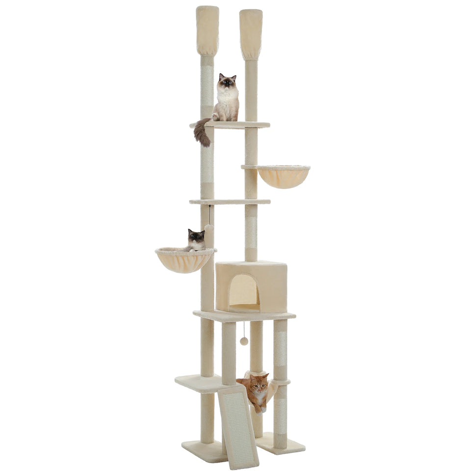Cactus Cat Tree Floor to Ceiling Cat Tower 7 Tiers Cat Climbing Tree with Cozy Hammocks and Condos 5 Platforms Scratching Posts