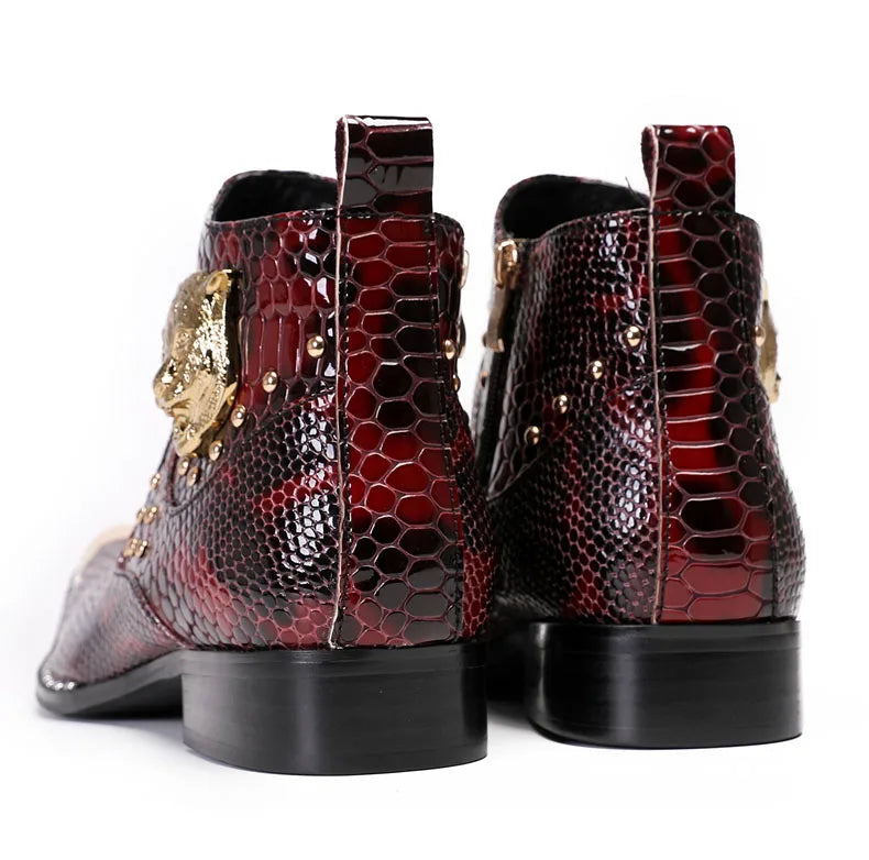Punk Style Genuine Leather Men Ankle Boots Iron Black Slip On Men Dress Boots Italian Formal Fashion Men Chelsea Boots Pointy