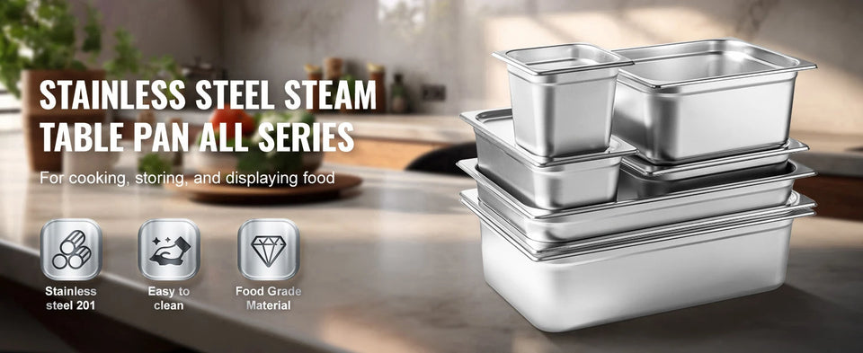 SucceBuy 8 Pack Buffet Chafing Dishes 5.93L Gastronorm Pans Steam Table Pans Tray  with Lid 6-Inch Deep Catering Food Pan