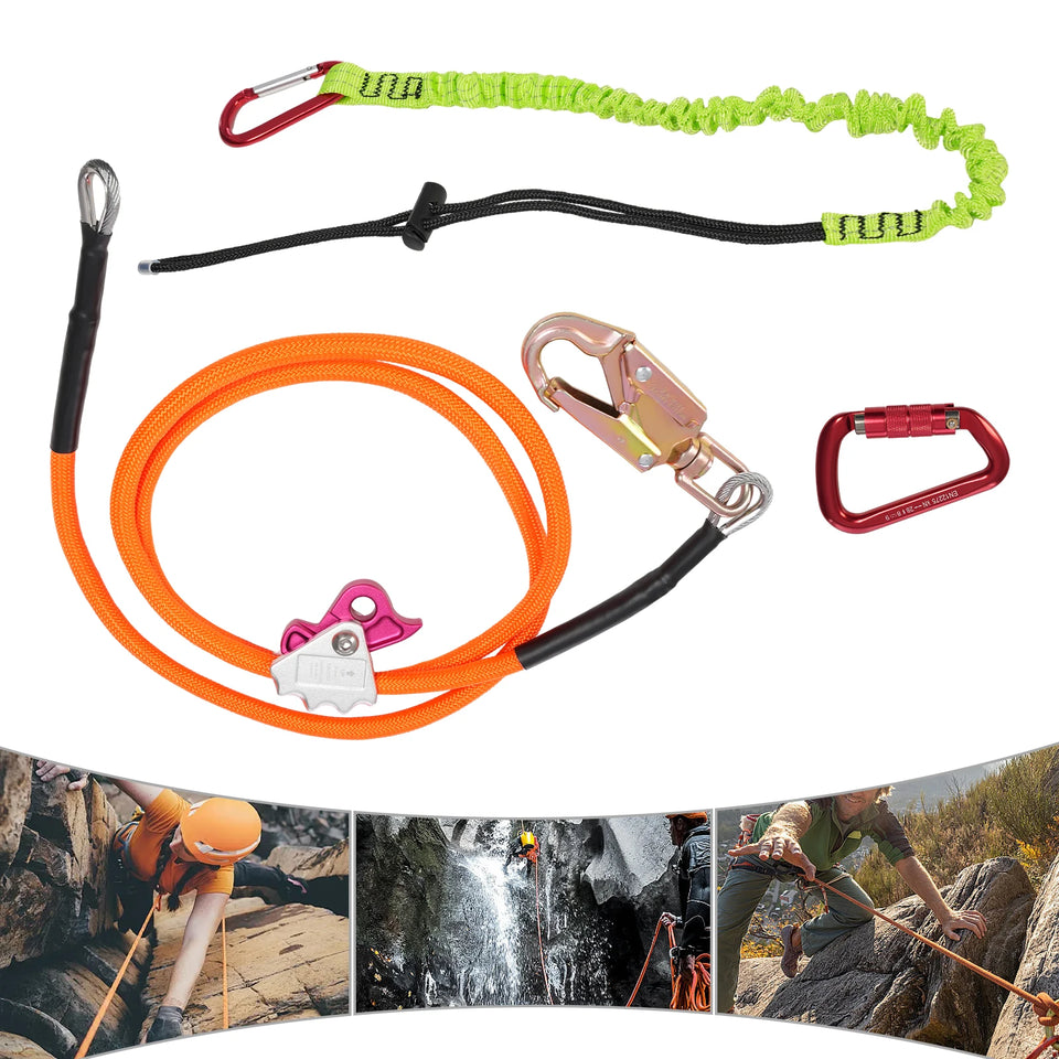 Sling Tree Descent Sling Rope 5/8 Inches -8 Feet/14 Feet with Triple Locking Carabiner Adjuster Orange/For Climbing Rescue