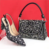 Elegant And Sexy Golden Color High Heels Shoes And Bag With Rhinestone Embellished Toe Is Comfortable Women's Shoes For Party
