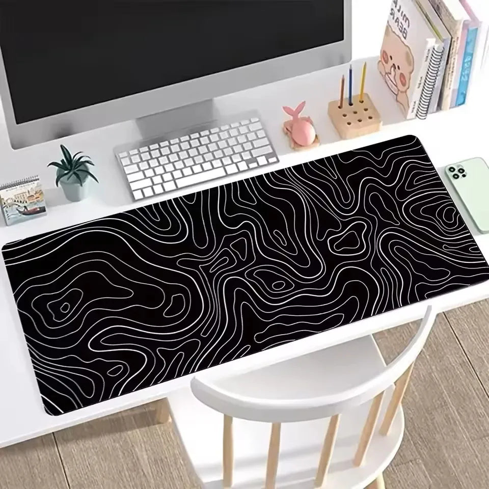 1Pcs Gaming Mouse Pad Large Keyboard Pad 31.5 x 11.8in Topographic Mouse Pad Black and White Mouse Pad for Keyboard with Anti-S