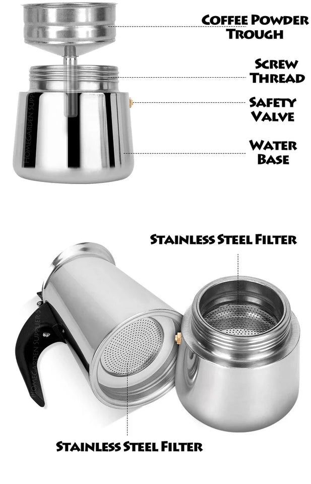 Coffee Maker Machine Moka Pot American Latte Electric Burner Italian French Press Percolator Brew Kettle Stovetop StainlessSteel