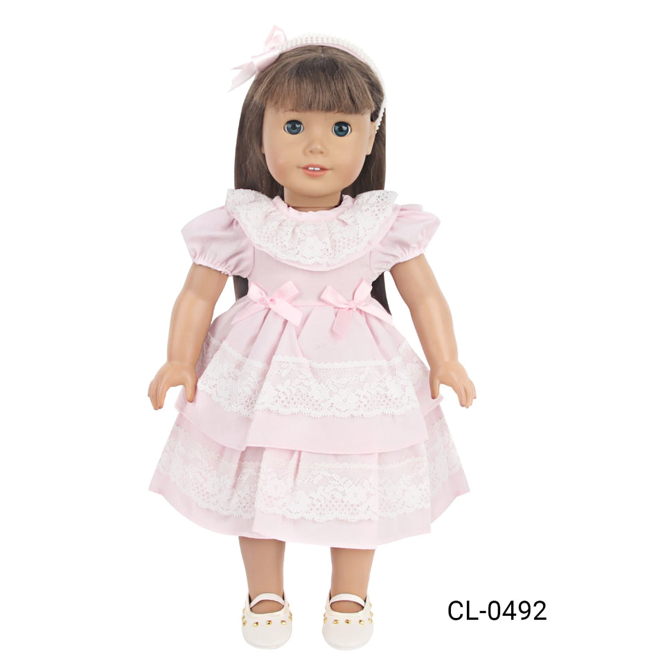 Pink Color Princess Doll Dress for American 18 Inch Girl Dolls, Lace Skirt and Hairband, Cute, 43cm Baby, New, OG Russia Dolls