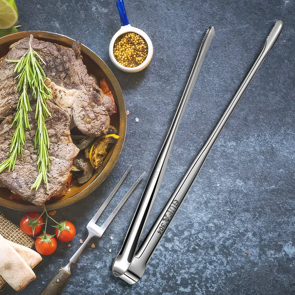 Grill Tongs Stainless Steel Food Tongs Metal Kitchen Tweezers Cooking Utensils for Salad Fish Steak Barbecue Buffet