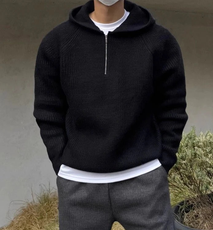 Men's Hooded Sweatshirt Knitting Solid with Zipper Male Hoodie Clothing Deals Cotton 90s Vintage Luxury Y2k Emo Tops Simple Warm