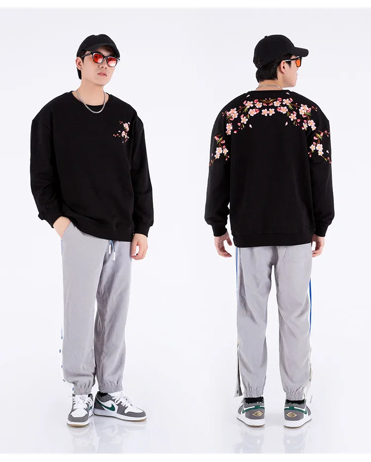 Floral Embroidery Unisex Pullovers Sweatshirt For Men Loose Fit Autumn Quality Cotton Fashion Casual Oversized Luxury Pull Homme