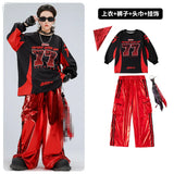 Boys Hip Hop Sweatshirt Shiny Vest Street Dance Cargo Pants Girls K-pop Clothes Set Kid Hip Hop Jazz Costume Children Streetwear