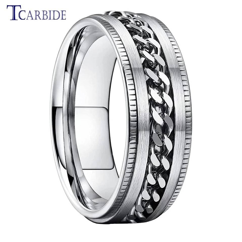 Dropshipping 8mm New Arrivals Men Women Stainless Steel Rotate Chain Ring Stepped Grooved Brushed Festival Fashion Gift Jewelry