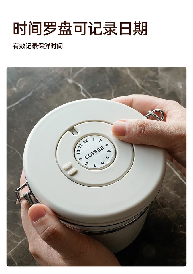 watchget 1.2/1.5/1.8L Airtight Canister Coffee Bean Storage One Way Releasing Valve Container with Date Tracker and Scoop