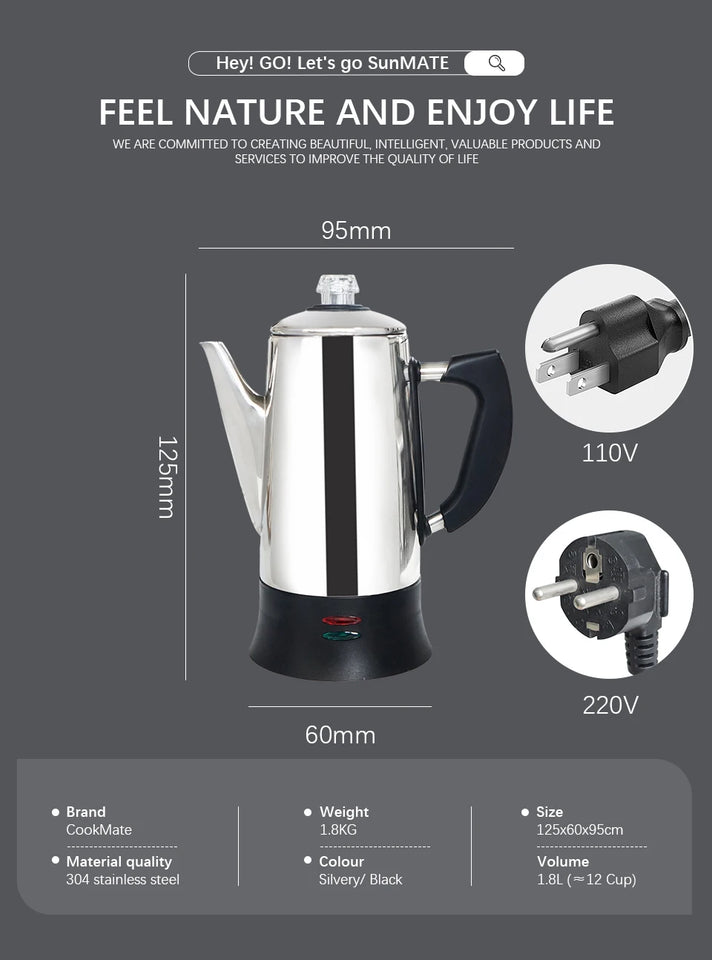 Coffee Pots Electric Stainless Steel 110V/220V Stainless Steel, Quick Brew, Accessories Office Home  Kettle