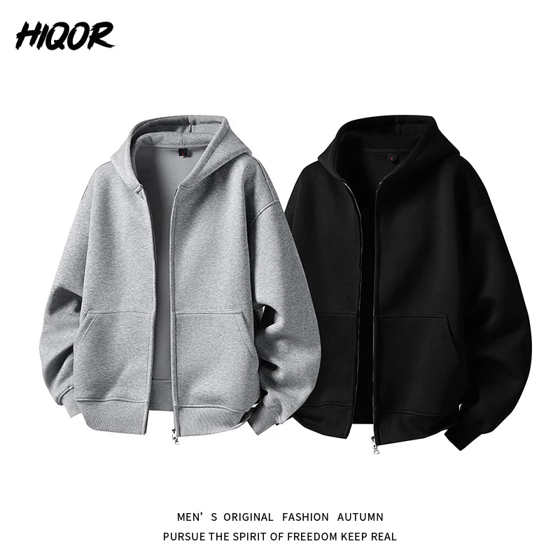 American Retro Hoodie Sweatshirt Autumn Winter Men's Loose Casual Open Cardigan Jacket Comfortable Long Sleeve Zipper Pure Wear