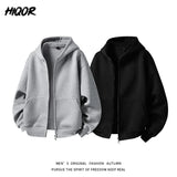 American Retro Hoodie Sweatshirt Autumn Winter Men's Loose Casual Open Cardigan Jacket Comfortable Long Sleeve Zipper Pure Wear