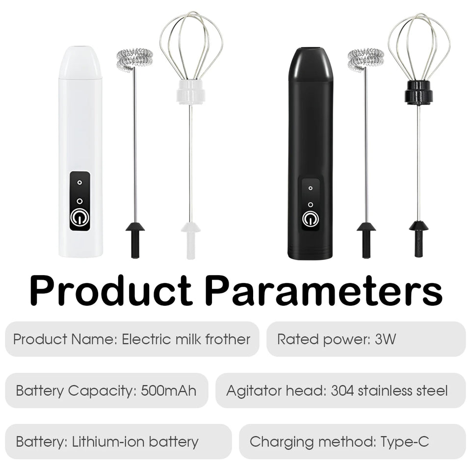 1Pc Electric Milk Frother Coffee Milk Frother Coffee Mixer 500mAh USB-Charging Portable Egg Beater Coffee Milk Mixing Blender