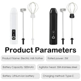 1Pc Electric Milk Frother Coffee Milk Frother Coffee Mixer 500mAh USB-Charging Portable Egg Beater Coffee Milk Mixing Blender