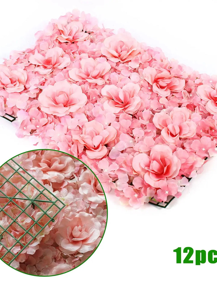 12PCS 60*40cm Blush Roses and Hydrangea Flowers Mat Wall Backdrop Panels Wedding Decorations