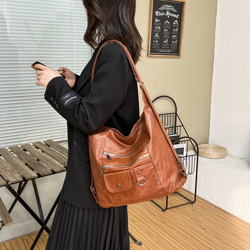 Street Retro Fashion Trend Women's Shoulder Crossbody Bag Zipper Large Capacity Travel Purse and Handbag Casual Backpack