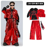 Boys Hip Hop Sweatshirt Shiny Vest Street Dance Cargo Pants Girls K-pop Clothes Set Kid Hip Hop Jazz Costume Children Streetwear