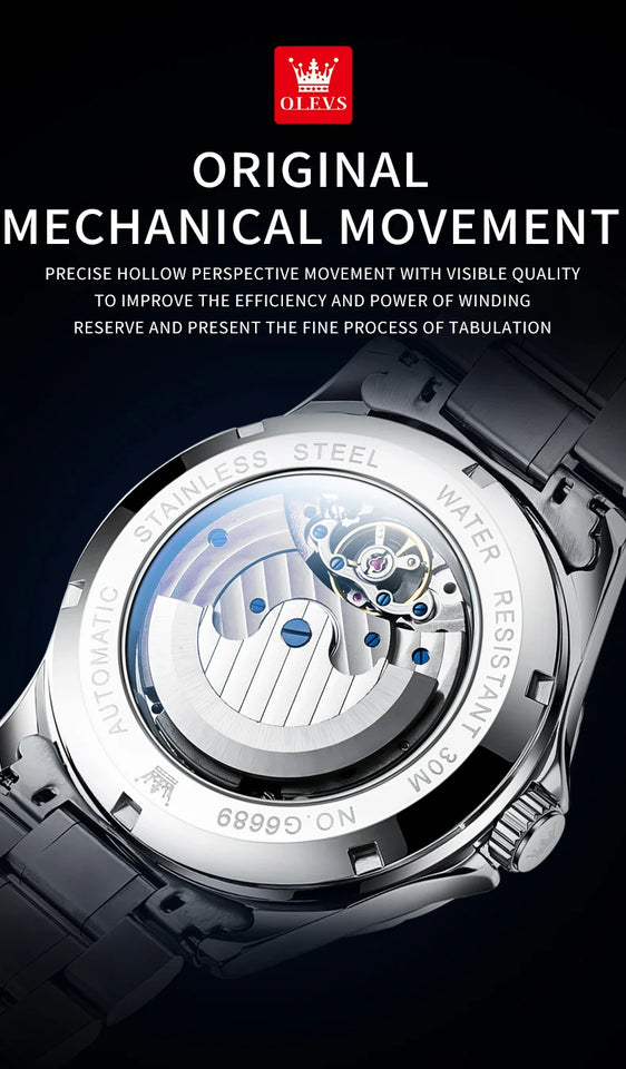 OLEVS 6689 Original Brand Men's Watches Starry Sky Disk Waterproof Luminous Automatic Mechanical Wristwatch Moon Phase Man Watch