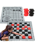 Joyfy 3-in-1 Vintage Giant Checkers Tic Tac Toe Game for Kids Outdoor Games Family Adults Game Toys