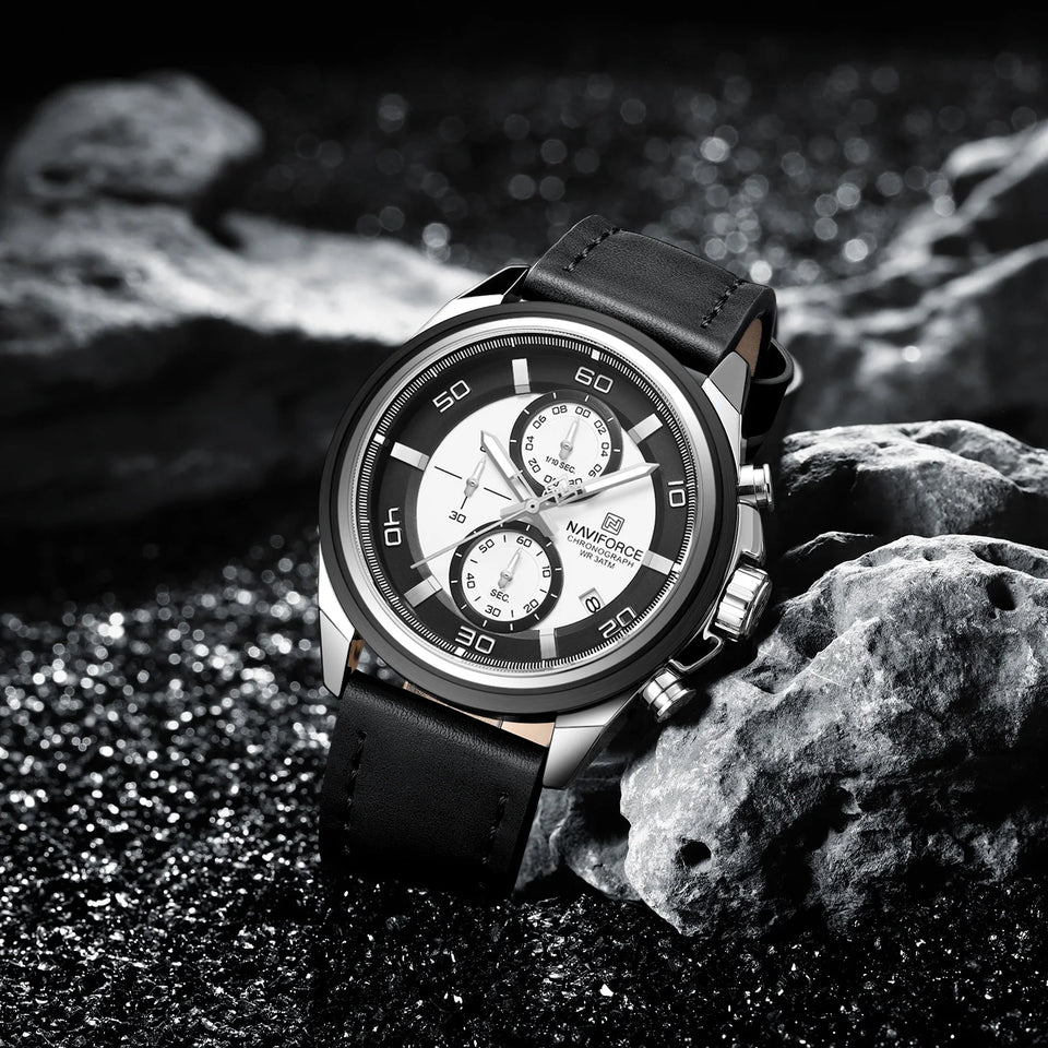 NAVIFORCE Waterproof Watches for Men Original Brand Luxury Leather Men's Quartz Wristwatch Fashion Military Chronograph Male