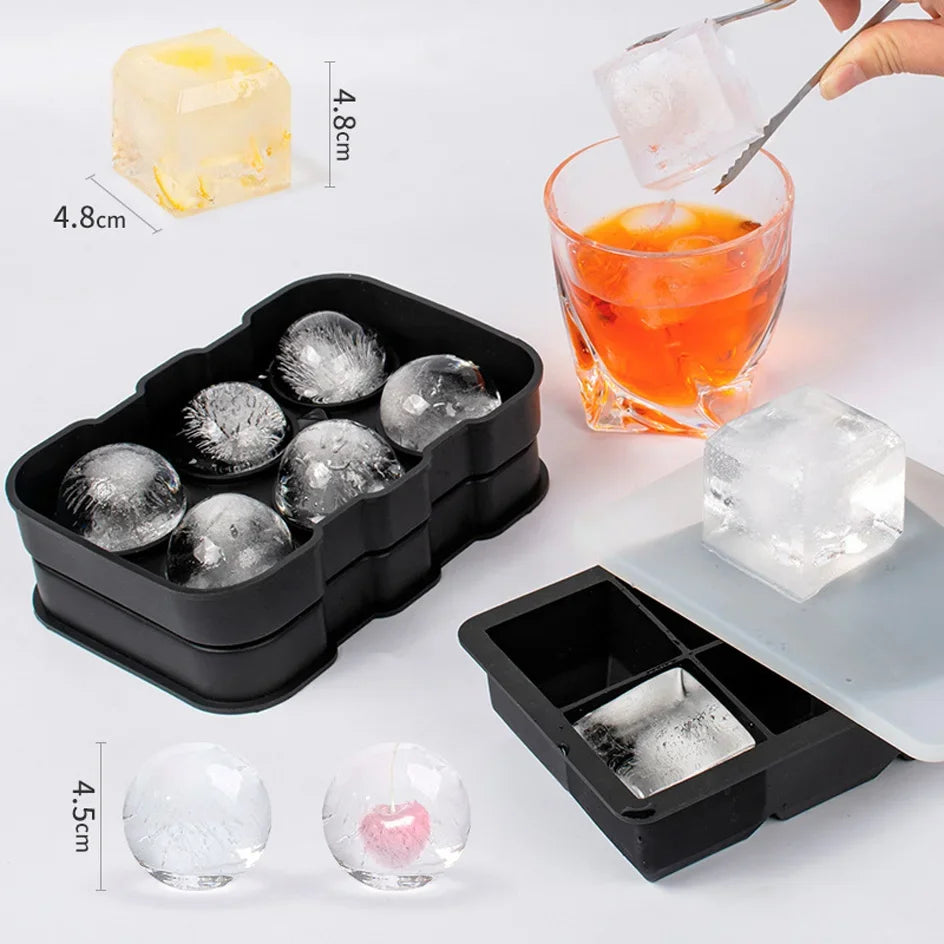 Ice Cube Tray Silicone Ice Ball Freezer Mold Square Ice Cube Maker with Lid 4/6/8 Grids for Whiskey Cocktail Coffee Accessories