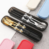 4pcs Stainless Steel Cutlery Set With Storage Box Black Gold Portable Cutlery Set For Home Kitchen Dining Household Tableware