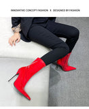 Knee-High Modern Boots Pointy Toe Women Shoes 13cm Ultra Thin Steel High Heels Metal Heel Calf Boots for Women Fun Shoes Size 46