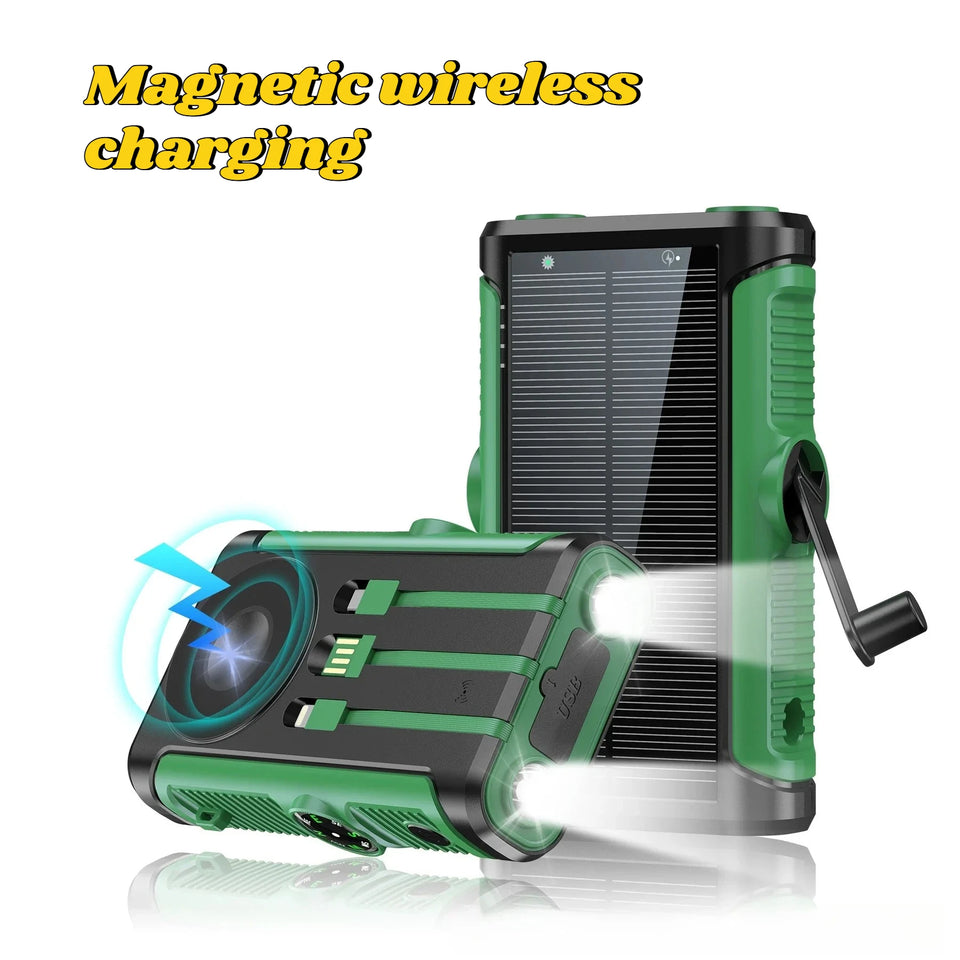 2025 NEW Solar Power Bank 20000mAh 22.5W Magnetic Wireless Powerbank Hand Crank with Cable Portable Charger for Outdoor Camping