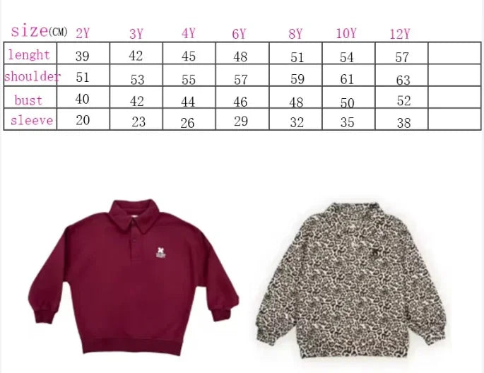 Children Sets New 25 Autumn and Winter Cute Leopard Print Long Sleeved Polo Shirt Dress for Girls Boys Cotton Sweatshirt Skirts