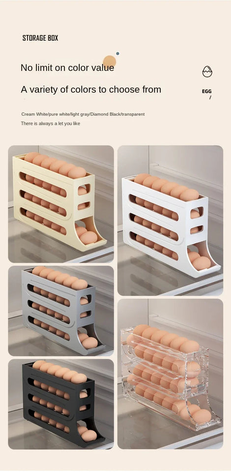 Refrigerator Egg Storage Box 4 Layers Automatic Rolling Egg Holder Kitchen Refrigerator Egg Dispenser Fridge Organizer