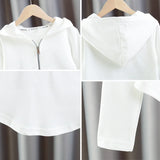 Girls Cotton Plain Hooded Half Zip Cropped Sweatshirt Jackets School Kids Track Pullover Jumper Children Work Coat Tops 3-16Yrs
