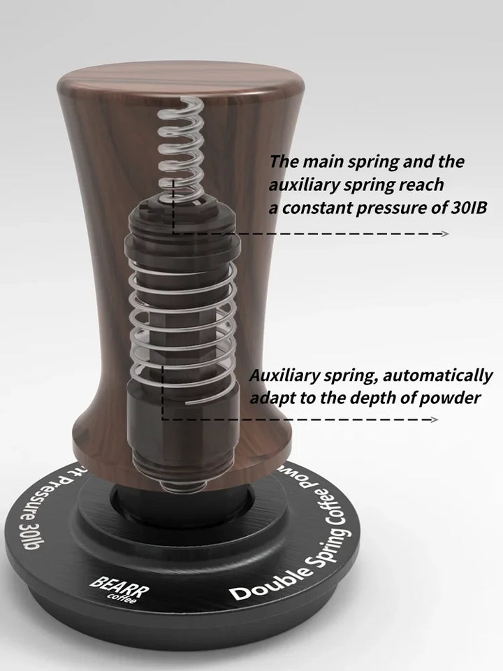 BEARR Coffee Tamper Double Spring Coffee Powder Walnut Handle Constant Pressure SpringCoffeeTamper 51/53/53.7/58.35 Barista Tool