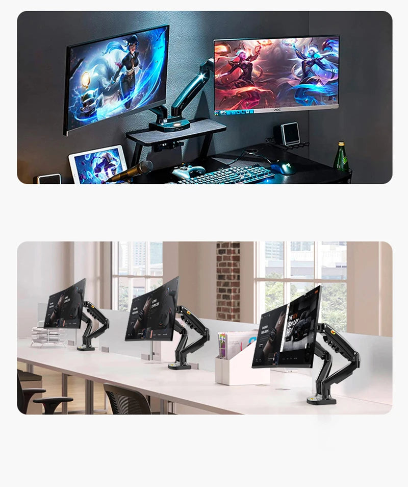 NB F160 Gas Spring 360 Degree Desktop 17"-27" Dual Monitor Holder Arm Full Motion Monitor Mount Bracket Load 2-9kg each