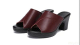 Waterproof New High-heeled Bright Leather Solid Color Casual Shoes Women Summer Platform Sandals Female Thick-heeled Slippers
