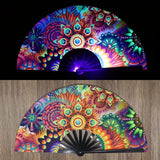 Folding Fan Bright Color Rainbow Starry Sky Color Glow In The Dark Festival Performance Party Supplies Hand Fan Xmas Dance Fan