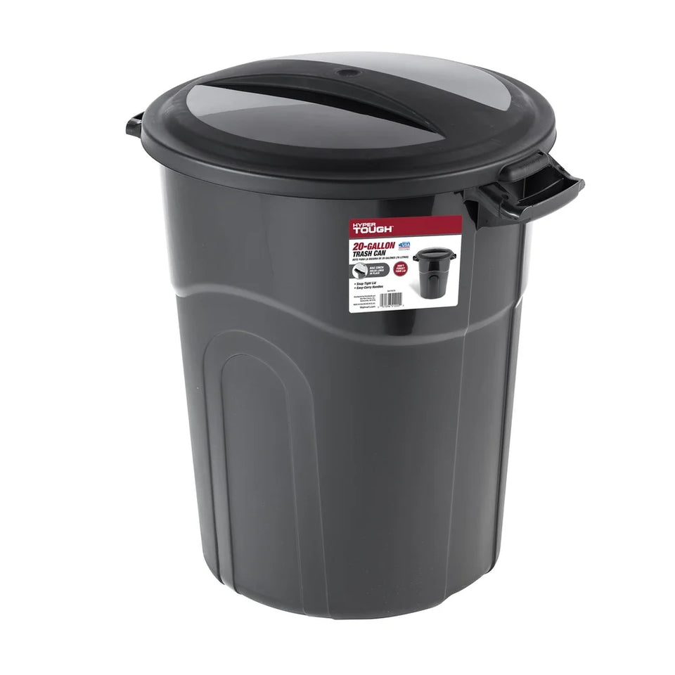 20 Gallon Heavy Duty Plastic Garbage Can with Click Lock Lid Portable Indoor Outdoor Waste Container Sturdy Handles Easy Lift