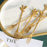 6PCS Creative Personality Stainless Steel Gold Spoons Tree Leaf Spoon Coffee Spoon Tea Spoon Home Restaurant Dessert Cutlery Set