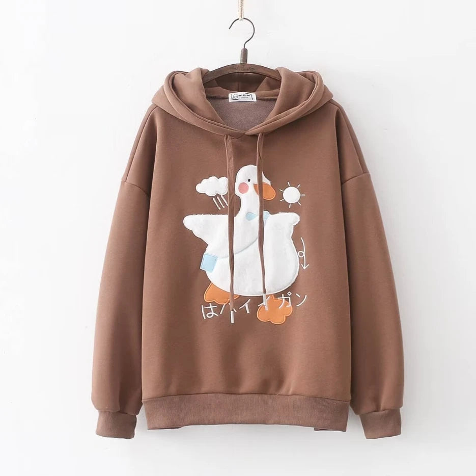 Harajuku Funny Women Hoodies 100% Cotton Winter Plus Fleece Cute Pink Anime Sweatshirt Teen Girl Kawaii Long Sleeve Y2K Hoodie
