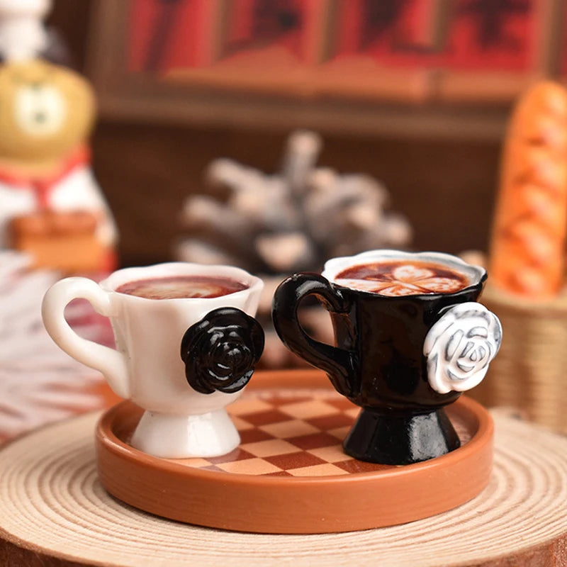 3pcs/set Miniature Dollhouse Rose Coffee Cup Drinks Kitchen Food For Doll Accessories Girl Toy