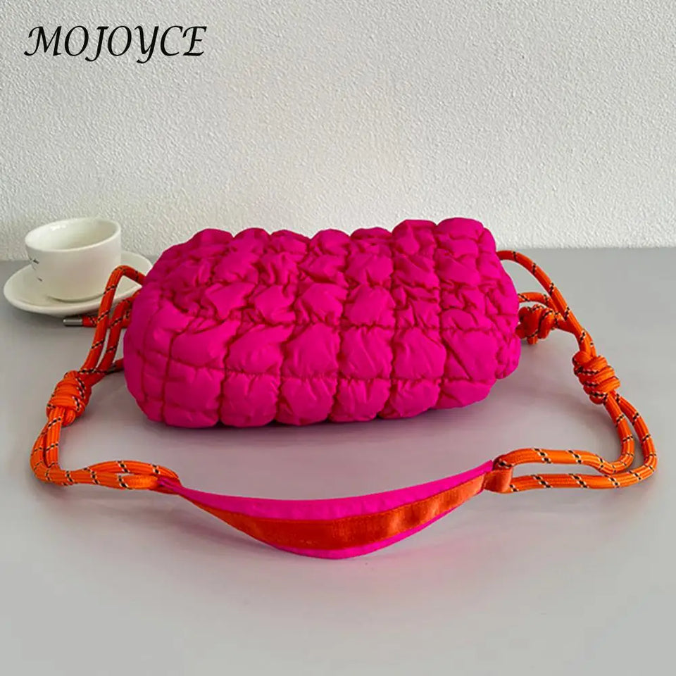 Stylish Women Quilted Cloud Bag with Braided Rope Strap Soft Shoulder Bag Perfect for Daily Use and Casual Outings