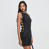 2025 Sexy American Y2K Washed Denim Lace-up Tank Dress Spring New Slim Fit Pencil Mini Skirt Streetwear Chic