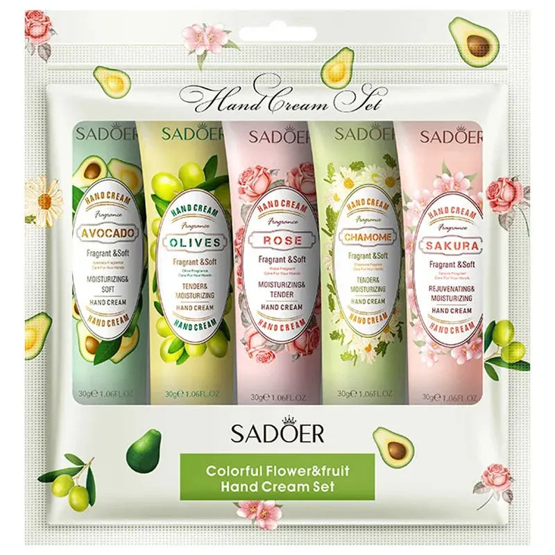 5pcs Plant Fruit Fragrance Hand Cream Sets Moisturizing Handcream Set Hand Care Nourishing Anti Chap Skin Care for Foot